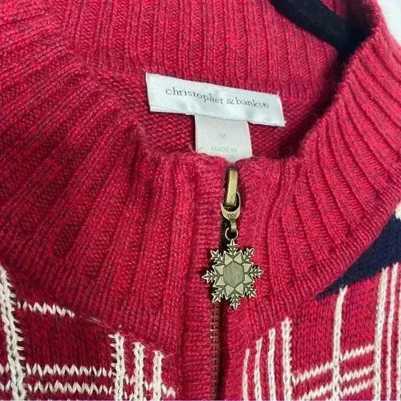 Vintage Christopher & Banks Christmas Sweater snowflake, zipper front  Size M - Picture 8 of 11